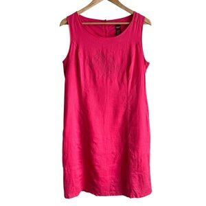 Olsen 100% Linen Shift Dress Sz 8 Pink Sleeveless Eyelet Lace Knee Length Summer